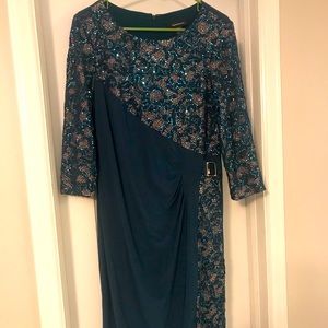 R&M Richards sequin teal midi sz 12 dress